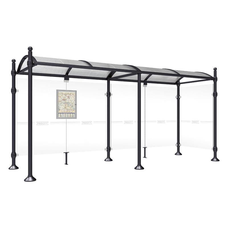 Cityscape Direct Province Sphere Bus Shelter 5000mm / Black (RAL 9005) / With cladding on one side