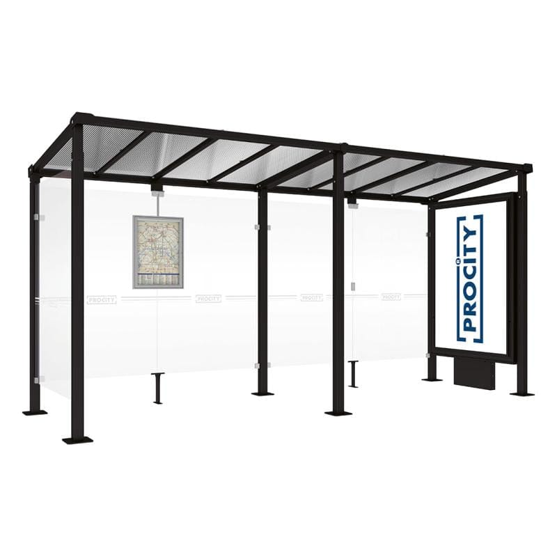 Cityscape Direct Milan Bus Shelter 5000mm / Black (RAL 9005) / With lightbox and cladding