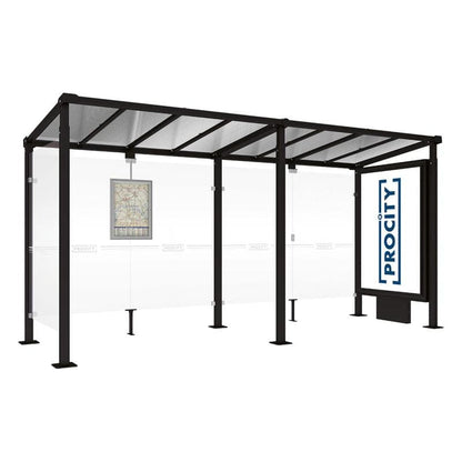 Cityscape Direct Milan Bus Shelter 5000mm / Black (RAL 9005) / With lightbox and cladding