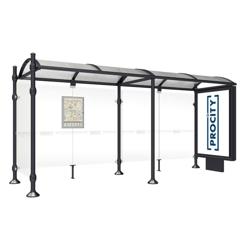 Cityscape Direct Province Agora Bus Shelter 5000mm / Black (RAL 9005) / With lightbox and cladding