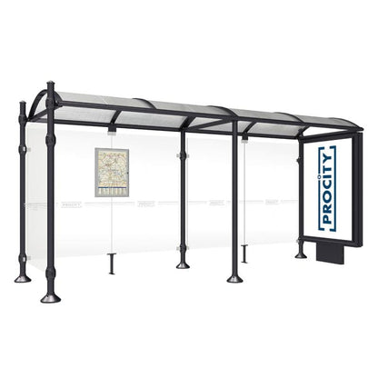Cityscape Direct Province Agora Bus Shelter 5000mm / Black (RAL 9005) / With lightbox and cladding