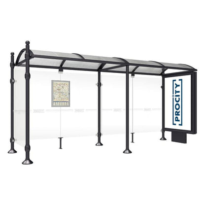 Cityscape Direct Province Sphere Bus Shelter 5000mm / Black (RAL 9005) / With lightbox and cladding