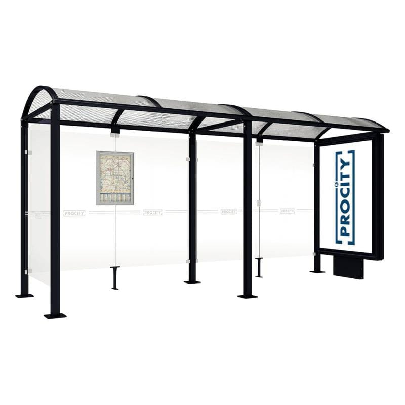 Cityscape Direct Voute Bus Shelter 5000mm / Black (RAL 9005) / With lightbox and cladding