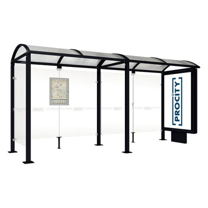 Cityscape Direct Voute Bus Shelter 5000mm / Black (RAL 9005) / With lightbox and cladding