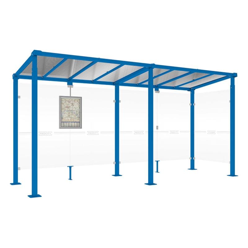 Cityscape Direct Milan Bus Shelter 5000mm / Blue (RAL 5010) / With cladding on one side