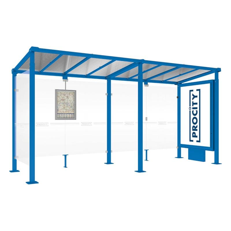 Cityscape Direct Milan Bus Shelter 5000mm / Blue (RAL 5010) / With lightbox and cladding