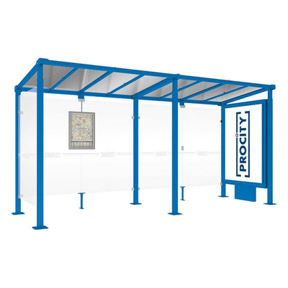 Cityscape Direct Milan Bus Shelter 5000mm / Blue (RAL 5010) / With lightbox and cladding