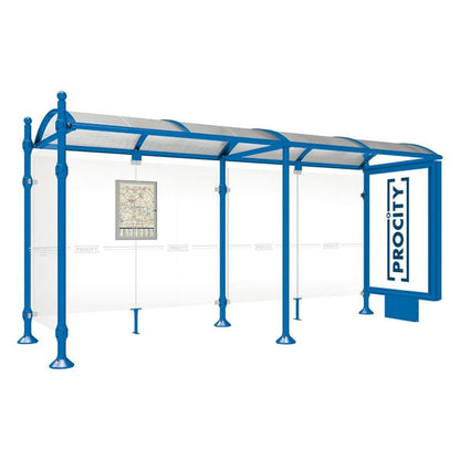 Cityscape Direct Province Sphere Bus Shelter 5000mm / Blue (RAL 5010) / With lightbox and cladding