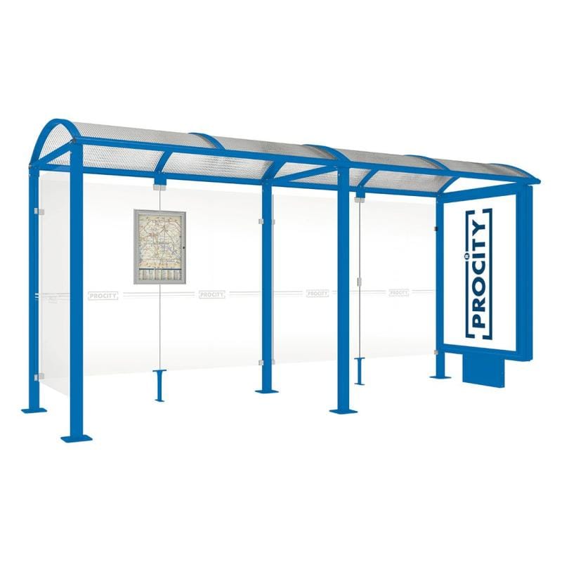 Cityscape Direct Voute Bus Shelter 5000mm / Blue (RAL 5010) / With lightbox and cladding
