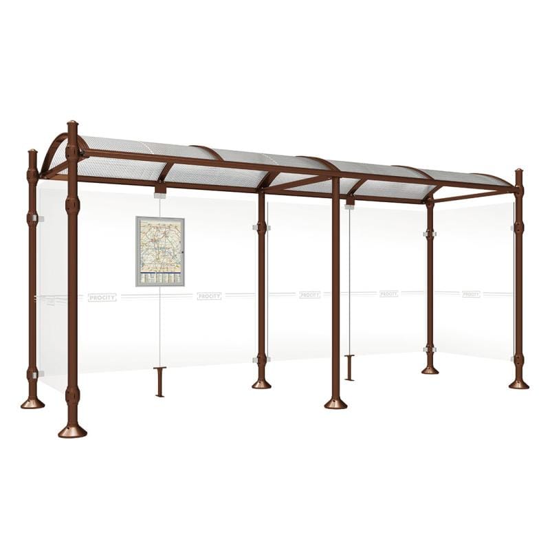 Cityscape Direct Province Agora Bus Shelter 5000mm / Brown (RAL 8017) / With cladding on both sides