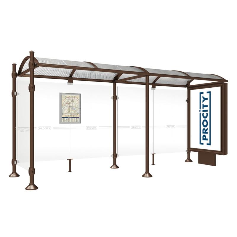 Cityscape Direct Province Agora Bus Shelter 5000mm / Brown (RAL 8017) / With lightbox and cladding