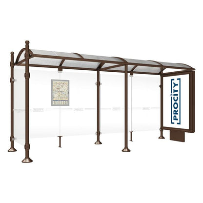 Cityscape Direct Province Sphere Bus Shelter 5000mm / Brown (RAL 8017) / With lightbox and cladding