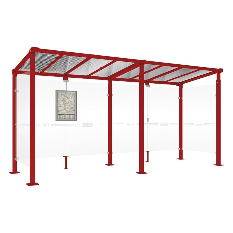 Cityscape Direct Milan Bus Shelter 5000mm / Burgundy (RAL 3004) / With cladding on both sides