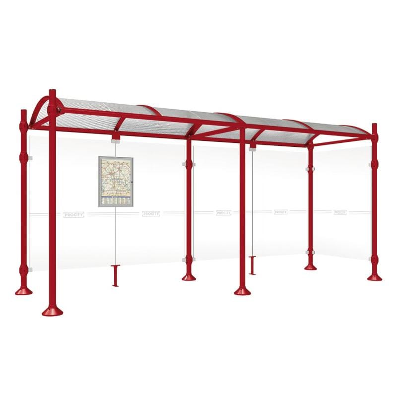Cityscape Direct Province Brushed Steel Bus Shelter 5000mm / Burgundy (RAL 3004) / With cladding on one side