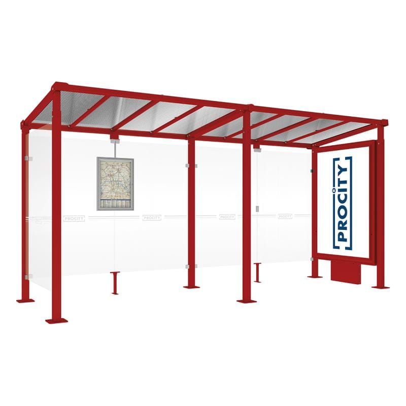 Cityscape Direct Milan Bus Shelter 5000mm / Burgundy (RAL 3004) / With lightbox and cladding