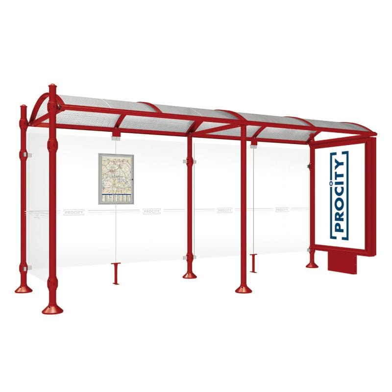 Cityscape Direct Province Agora Bus Shelter 5000mm / Burgundy (RAL 3004) / With lightbox and cladding