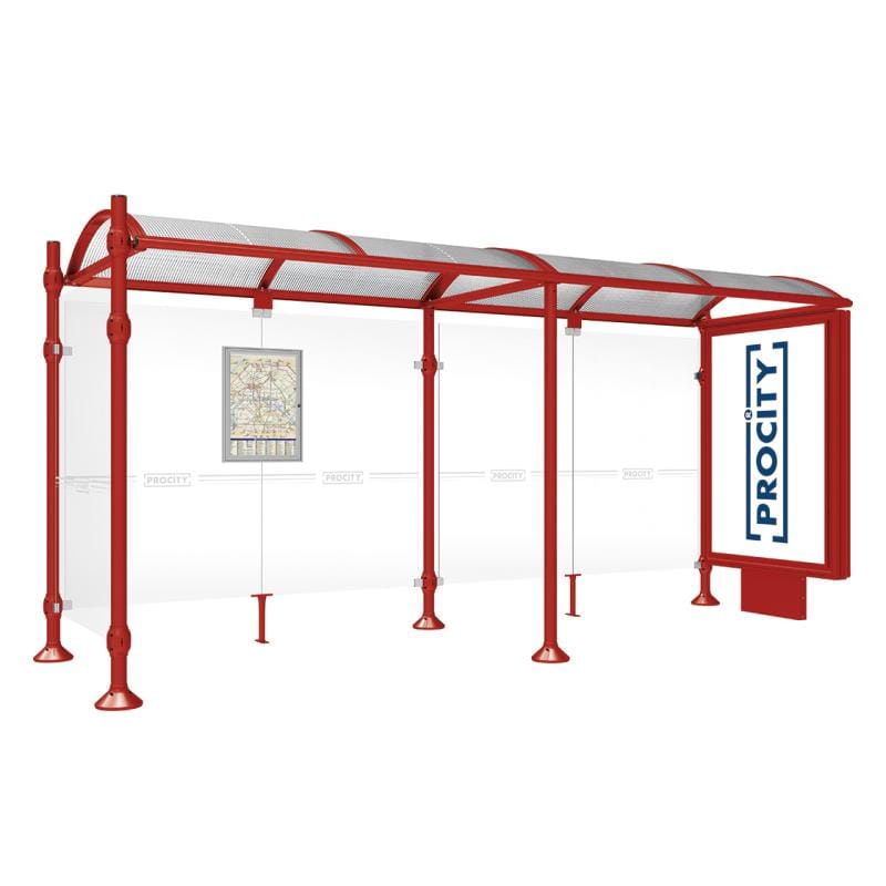 Cityscape Direct Province Brushed Steel Bus Shelter 5000mm / Burgundy (RAL 3004) / With lightbox and cladding