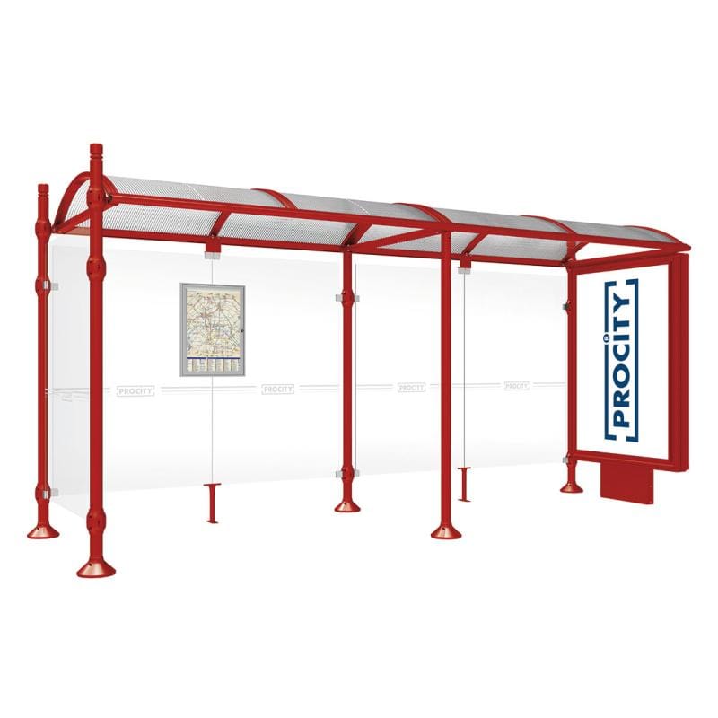 Cityscape Direct Province City Bus Shelter 5000mm / Burgundy (RAL 3004) / With lightbox and cladding