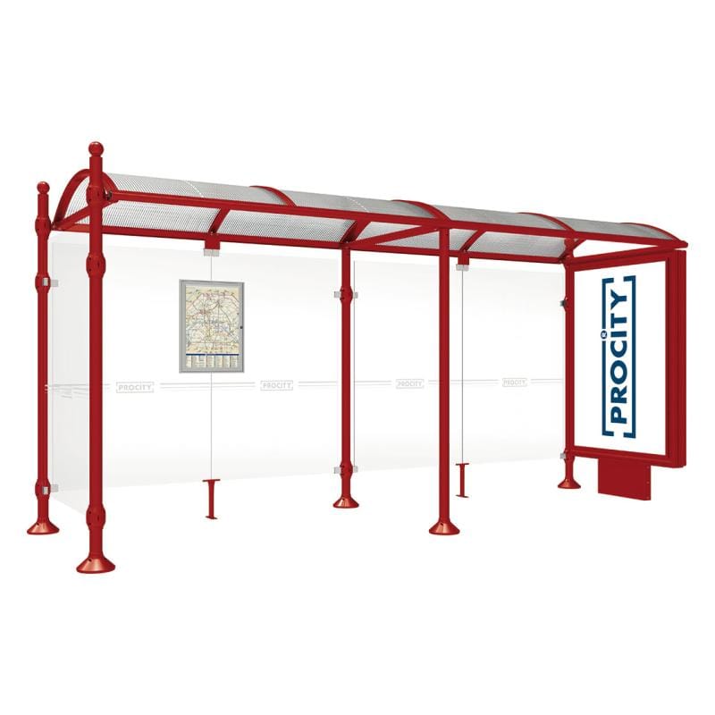Cityscape Direct Province Sphere Bus Shelter 5000mm / Burgundy (RAL 3004) / With lightbox and cladding