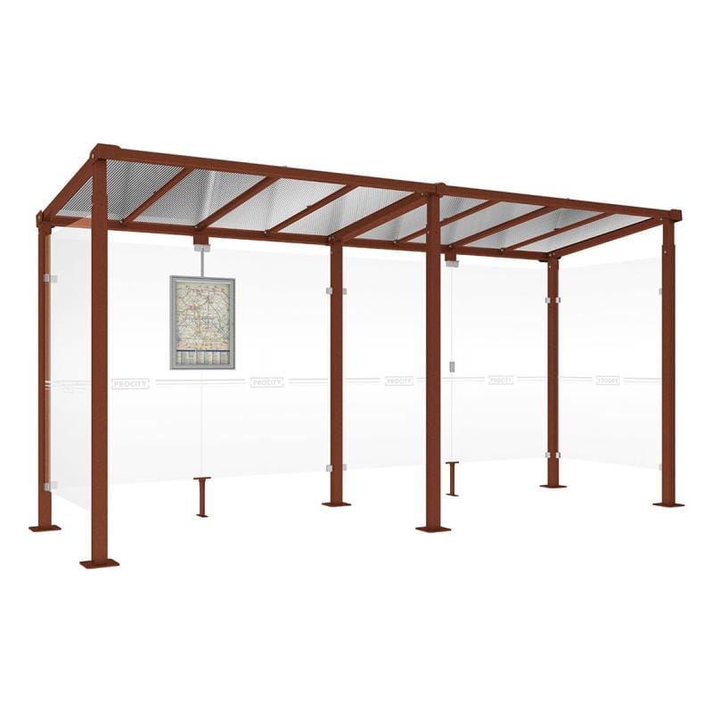 Cityscape Direct Milan Bus Shelter 5000mm / Corten Effect / With cladding on both sides
