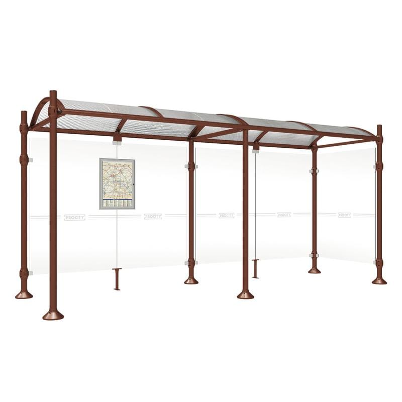 Cityscape Direct Province Brushed Steel Bus Shelter 5000mm / Corten Effect / With cladding on one side