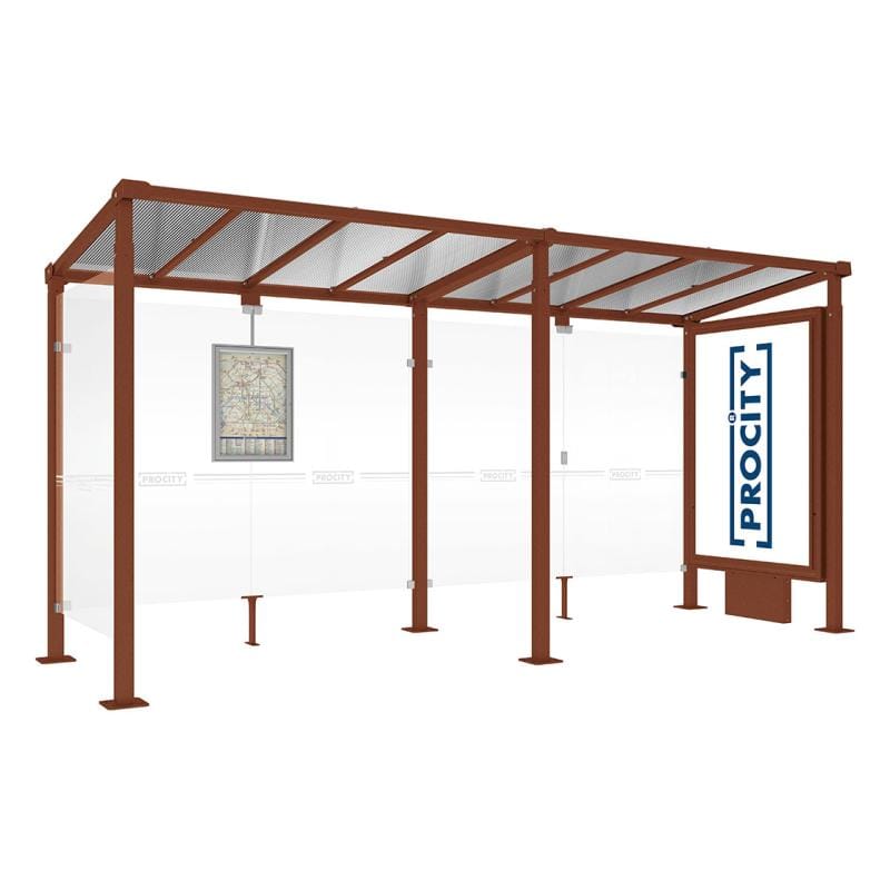 Cityscape Direct Milan Bus Shelter 5000mm / Corten Effect / With lightbox and cladding