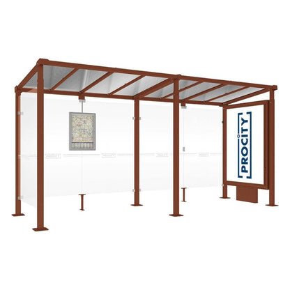Cityscape Direct Milan Bus Shelter 5000mm / Corten Effect / With lightbox and cladding