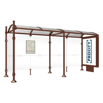 Cityscape Direct Province Sphere Bus Shelter 5000mm / Corten Effect / With lightbox and cladding