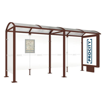 Cityscape Direct Voute Bus Shelter 5000mm / Corten Effect / With lightbox and cladding