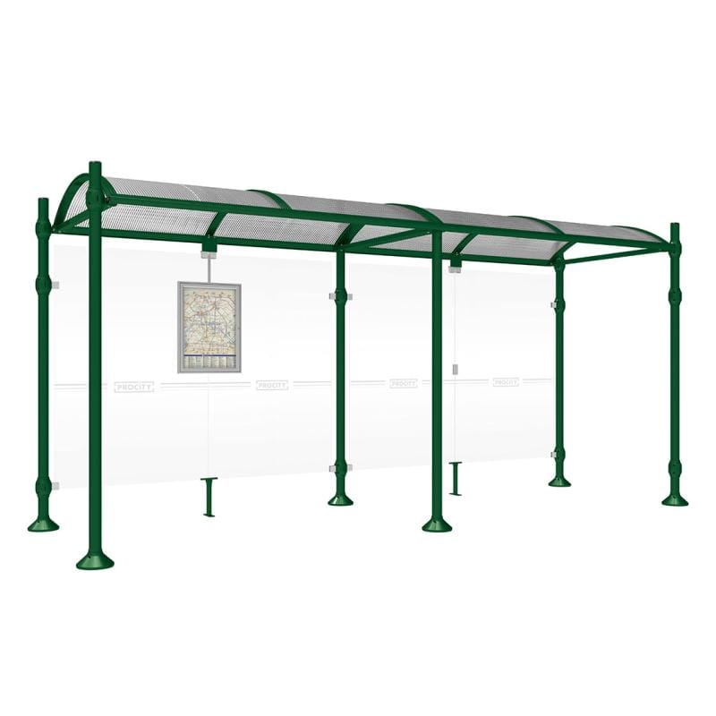 Cityscape Direct Province Brushed Steel Bus Shelter 5000mm / Green (RAL 6005) / No side cladding