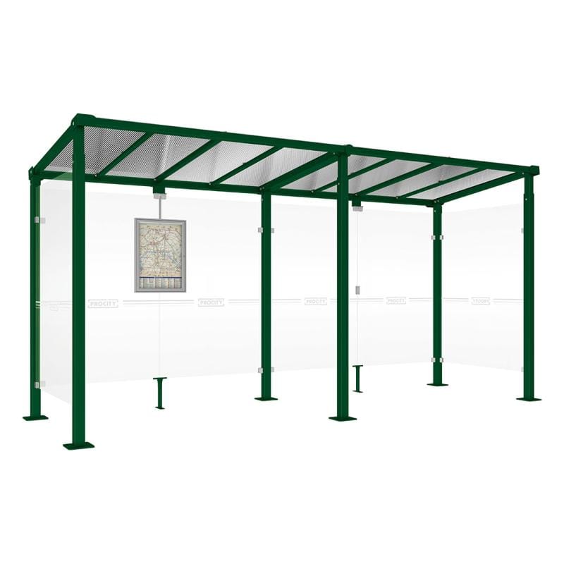 Cityscape Direct Milan Bus Shelter 5000mm / Green (RAL 6005) / With cladding on both sides
