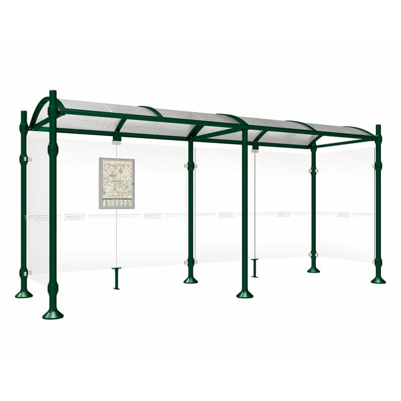 Cityscape Direct Province Brushed Steel Bus Shelter 5000mm / Green (RAL 6005) / With cladding on both sides