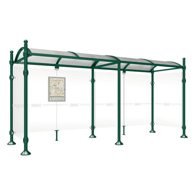Cityscape Direct Province Sphere Bus Shelter 5000mm / Green (RAL 6005) / With cladding on both sides