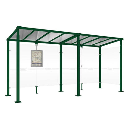 Cityscape Direct Milan Bus Shelter 5000mm / Green (RAL 6005) / With cladding on one side
