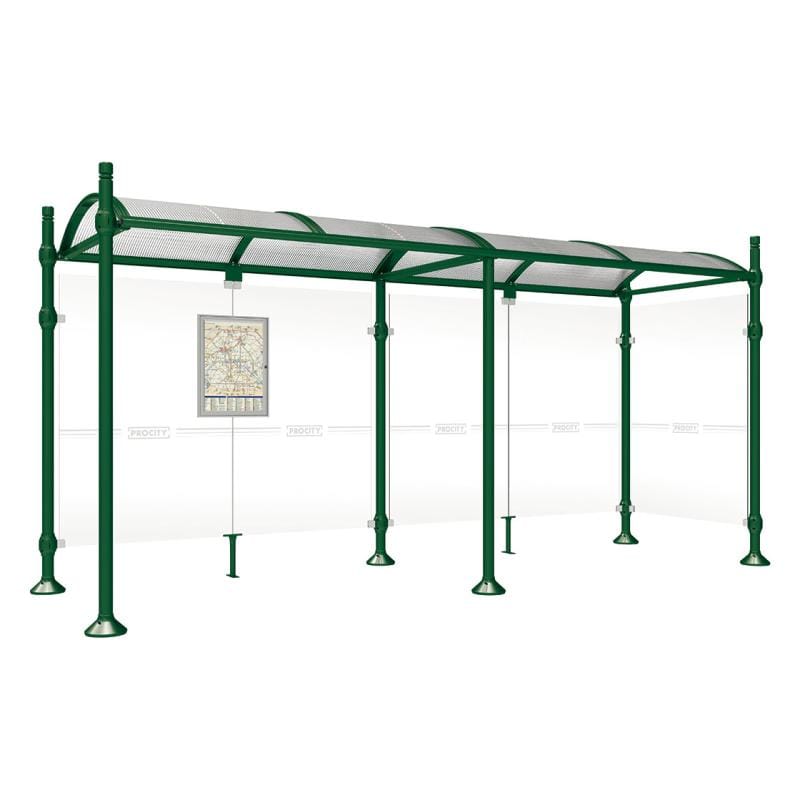 Cityscape Direct Province City Bus Shelter 5000mm / Green (RAL 6005) / With cladding on one side