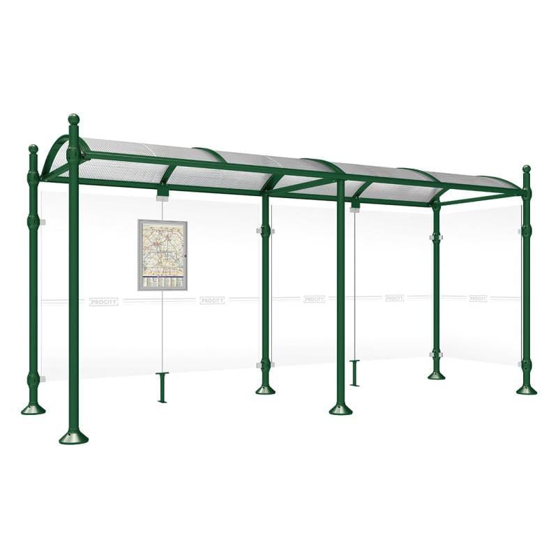 Cityscape Direct Province Sphere Bus Shelter 5000mm / Green (RAL 6005) / With cladding on one side