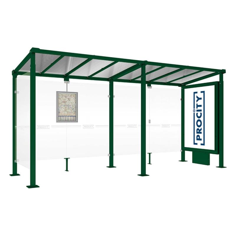 Cityscape Direct Milan Bus Shelter 5000mm / Green (RAL 6005) / With lightbox and cladding
