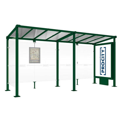 Cityscape Direct Milan Bus Shelter 5000mm / Green (RAL 6005) / With lightbox and cladding