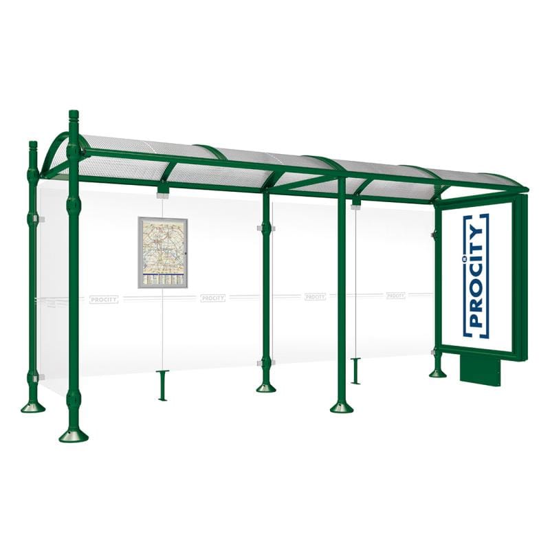 Cityscape Direct Province City Bus Shelter 5000mm / Green (RAL 6005) / With lightbox and cladding