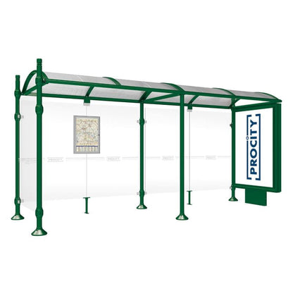 Cityscape Direct Province City Bus Shelter 5000mm / Green (RAL 6005) / With lightbox and cladding