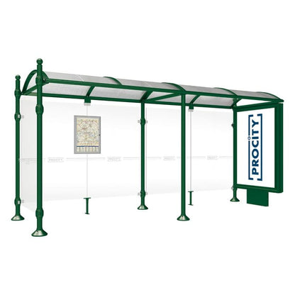 Cityscape Direct Province Sphere Bus Shelter 5000mm / Green (RAL 6005) / With lightbox and cladding