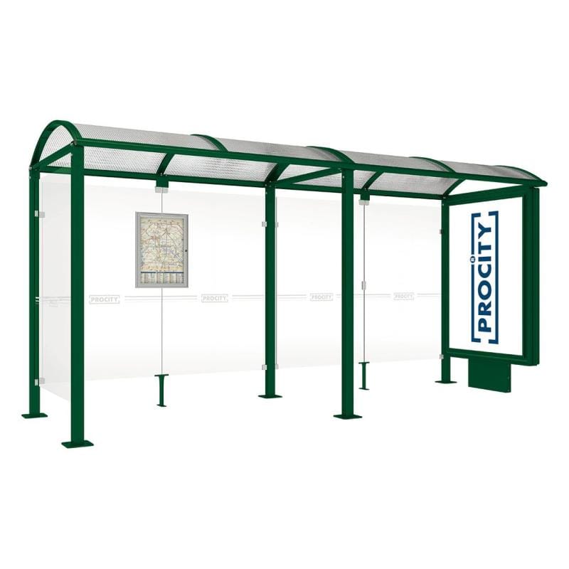 Cityscape Direct Voute Bus Shelter 5000mm / Green (RAL 6005) / With lightbox and cladding