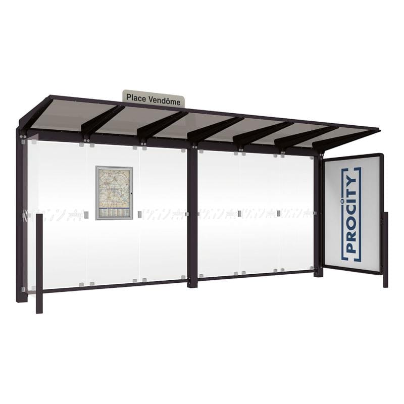 Cityscape Direct Venice Bus Shelter 5000mm length / Black (RAL 9005) / with Advertising Board