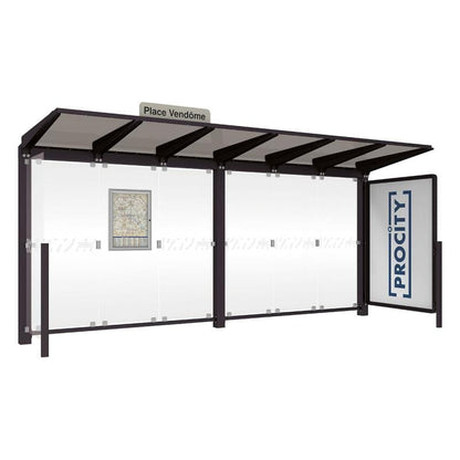 Cityscape Direct Venice Bus Shelter 5000mm length / Black (RAL 9005) / with Advertising Board