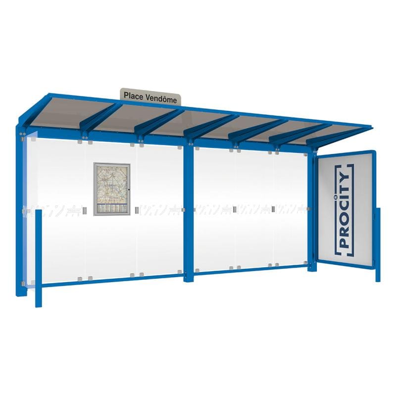 Cityscape Direct Venice Bus Shelter 5000mm length / Blue (RAL 5010) / with Advertising Board