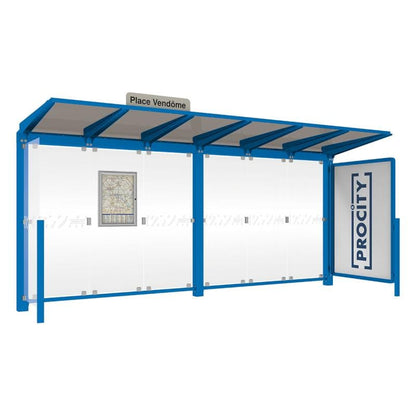 Cityscape Direct Venice Bus Shelter 5000mm length / Blue (RAL 5010) / with Advertising Board