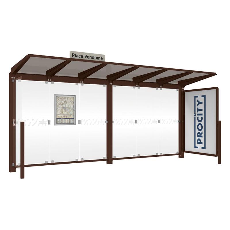 Cityscape Direct Venice Bus Shelter 5000mm length / Brown (RAL 8017) / with Advertising Board