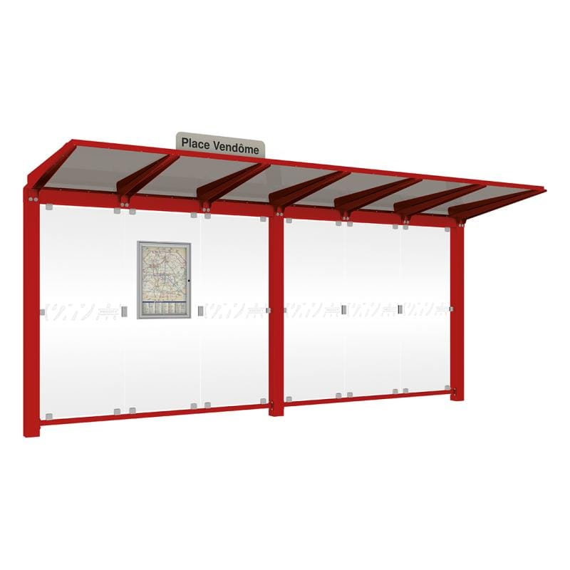 Cityscape Direct Venice Bus Shelter 5000mm length / Burgundy (RAL 3004) / No Side Cladding
