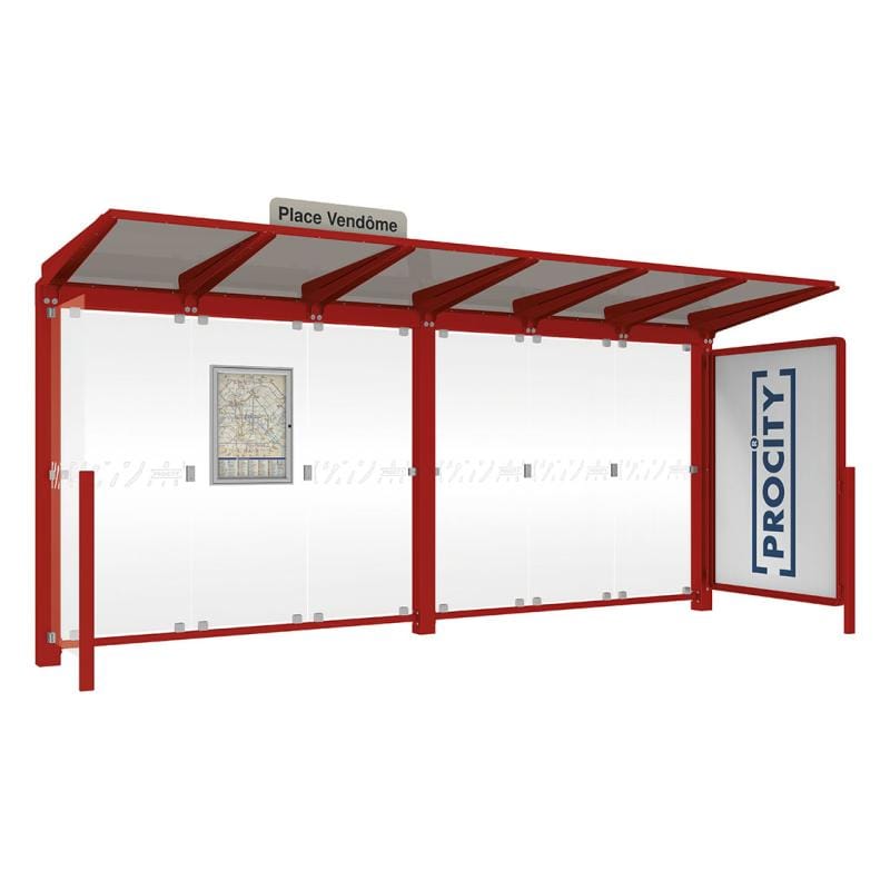 Cityscape Direct Venice Bus Shelter 5000mm length / Burgundy (RAL 3004) / with Advertising Board