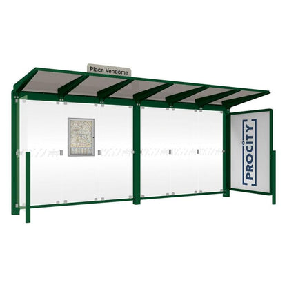 Cityscape Direct Venice Bus Shelter 5000mm length / Green (RAL 6005) / with Advertising Board